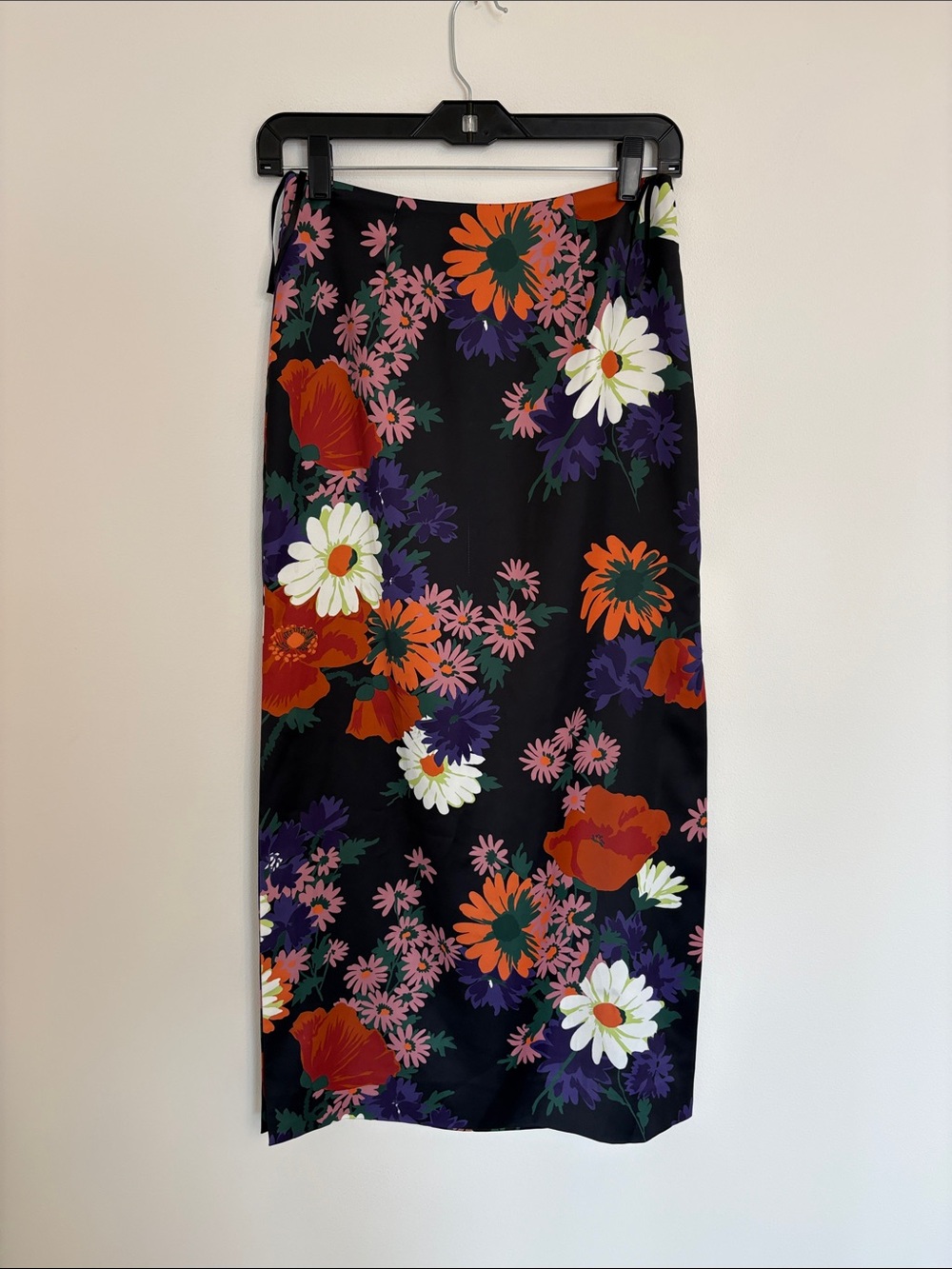 Staud Floral Side Slit Satin Skirt